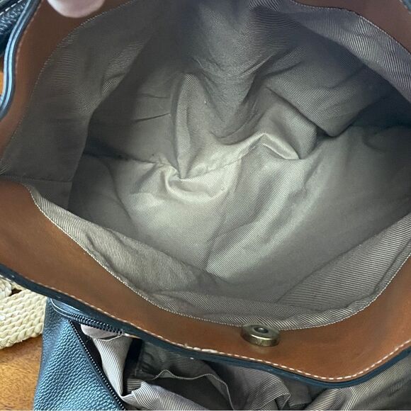 London Fog Textured Pebbled Leather Handbag Purse Black With White Stitching - Picture 8 of 14